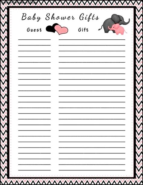 Dont panic , printable and downloadable free printable baby shower gift list template free bridal helenamontana we have created for you. Printable Baby Shower Gift List Template Sample - Sample Templates - Sample Templates