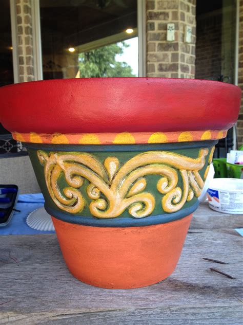 Painted Clay Pot I Used Outdoor Acrylic Paints And Put A Wash Over It