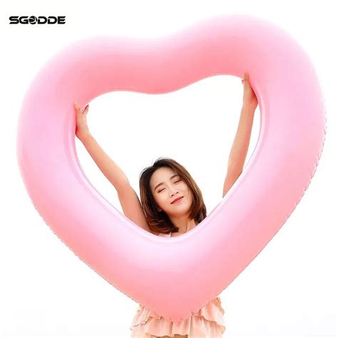Sgodde Redpink 120cm Sweet Heart Shape Inflatable Swimming Ring Pool Float For Adult Women
