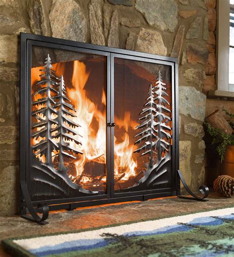 Alpine Fireplace Screen With Doors Large Black Plowhearth