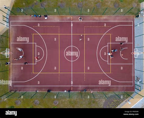Basketball Match Aerial View From The Drone To The Basketball Court