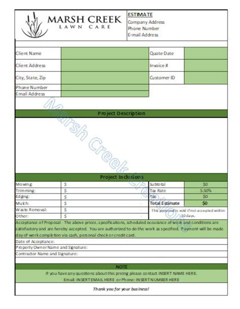 Care Estimate Template Lawn Mowing Quote Template Lawn Maintenance