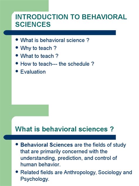 Introduction To Behavioural Science Behavior Psychology And Cognitive