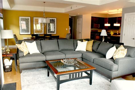 Grey And Gold Gray Living Room And Dining Room Sectional Couch