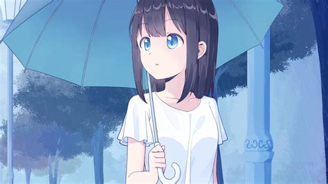 Download Wallpaper 1920x1080 Anime Girl Cute With Umbrella Art Full