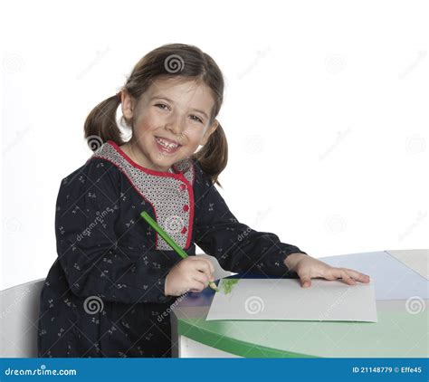 Portrait Of Writing Girl Stock Image Image Of Preschool 21148779