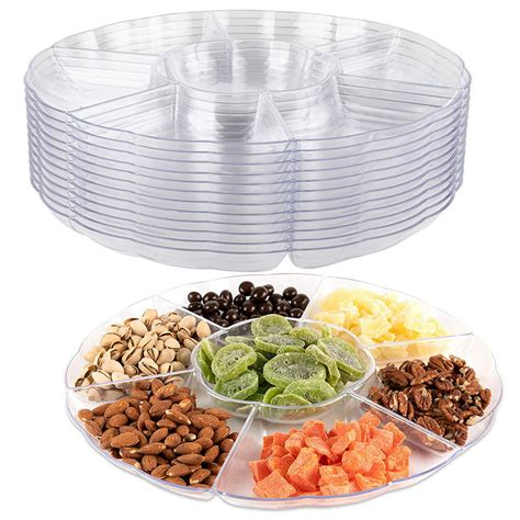 Impressive Creations Clear Round Plastic Serving Tray 6 Compartment