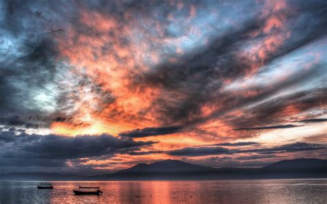 2560x1600 Nature Landscape Lake Sunset Sky Clouds Boat Sea Hill