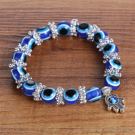 Fashion Blue Evil Eye Bead Protection Bonne Chance Bracelet Turque Main