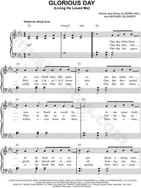 Casting Crowns Glorious Day Living He Loved Me Sheet Music Easy Piano In Eb Major
