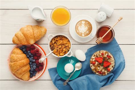 Continental Breakfast Menu On Woden Table Stock Photo Image Of Pastry