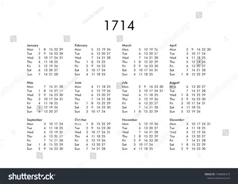 Vintage Calendar Year 1714 All Months Ilustrações Stock 1548806273