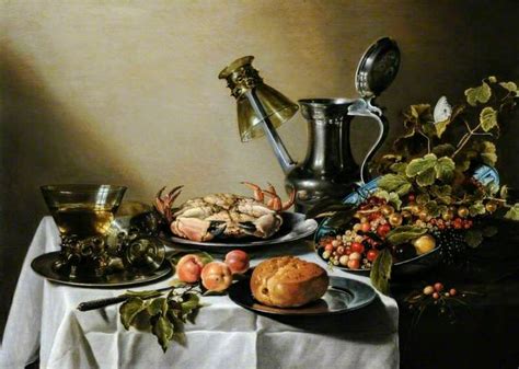 Pieter Claesz 1597 1660 Still Life Food Glasses And A Jug On A