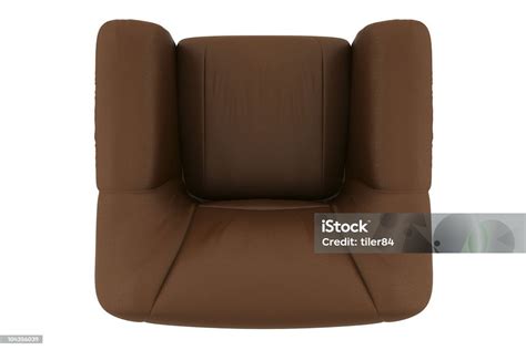 Top View Of Brown Leather Armchair Isolated On White Background Stock