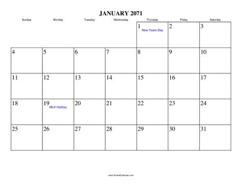 January 2071 Calendar