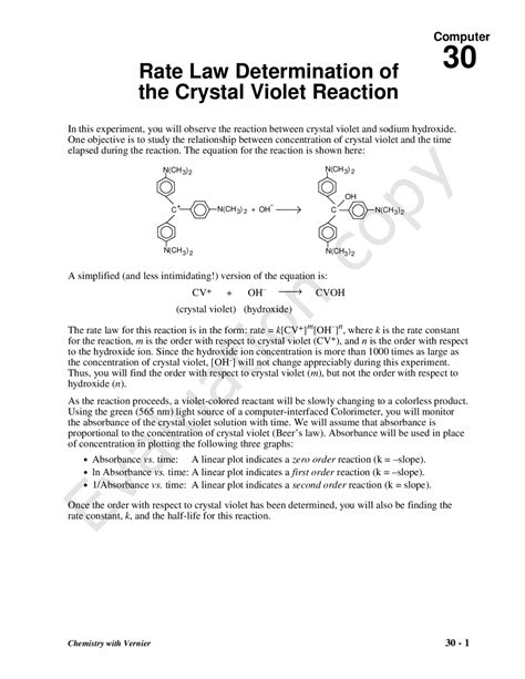 Rate Law Determination Of The Crystal Violet Reaction Lab Reports