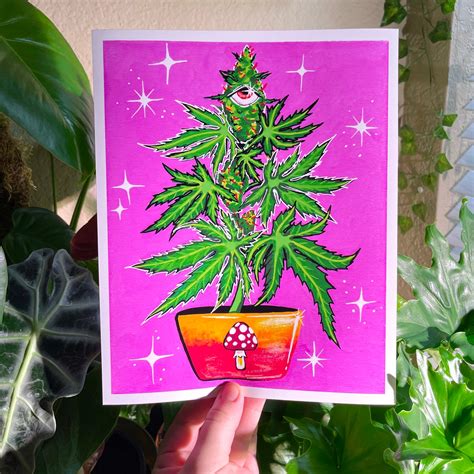 Trippy Cannabis Plant Art Print Etsy