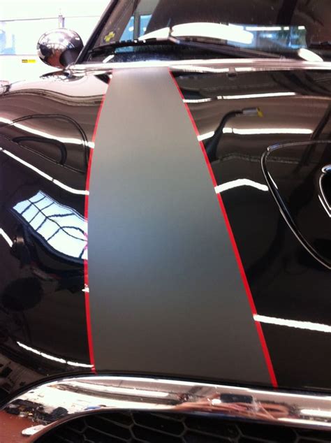 Mini Cooper Bonnet Stripes Matte Black With Red Pin 03 Mini Cooper