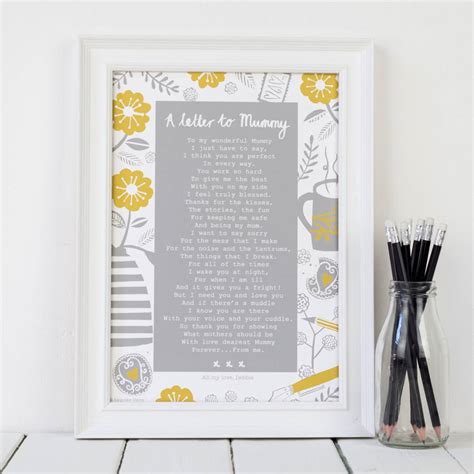 Personalised Mummy Print With Letter To Mummy Poem By Bespoke Verse