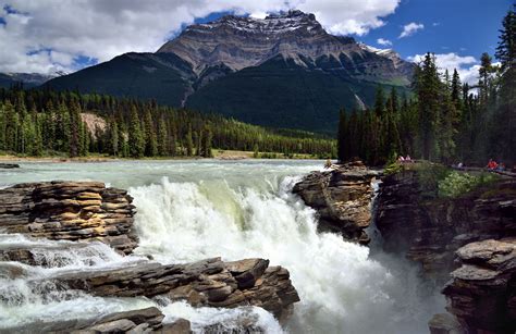 Athabasca Falls With Mount Kerkeslin As A Backdrop Jasper National
