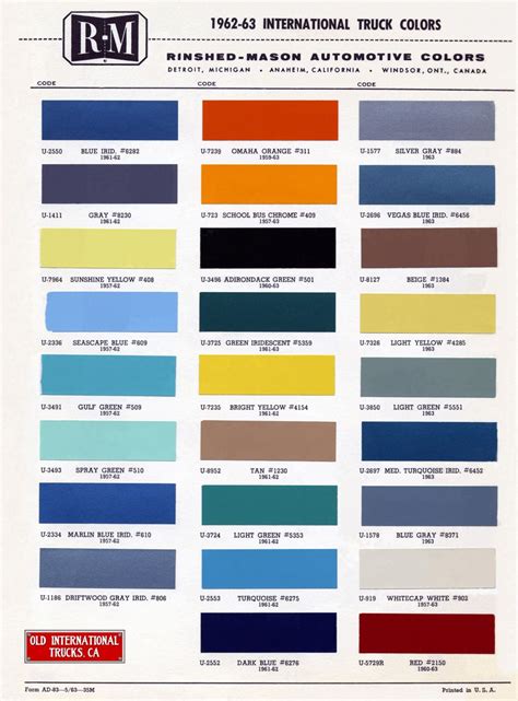 Color Charts Color Charts International Truck International Scout