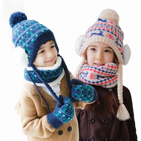 Baby Hat Scarf Gloves Three Piece Boys Girls Autumn Winter Wear Knit