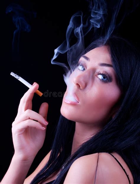 Portrait Of Elegant Smoking Brunette Stock Photo Image Of Makeup