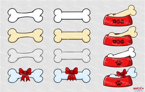 Cartoon Dog Bone With Ribbon And Bow Vector Hand Drawn Collection Set
