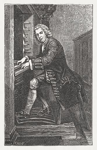 Johann Sebastian Bach Playing The Organ Wood Engraving Published 1881