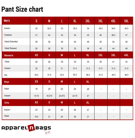 Pant Size Chart
