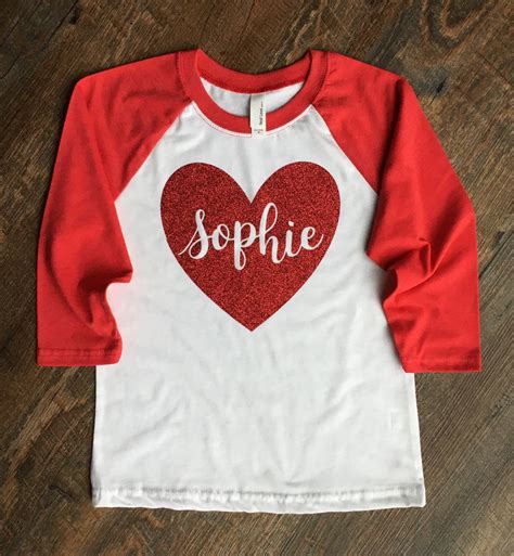 Personalized Kids Valentines Shirt Sparkly Glitter Heart Etsy Kids