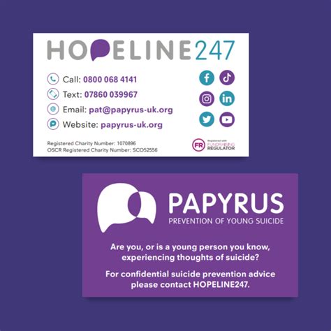 Hopeline247 Card Papyrus Uk Suicide Prevention Charity