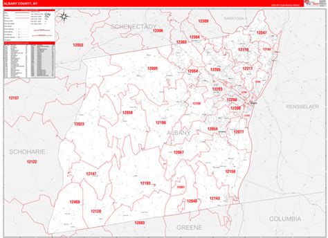 Albany County Ny Zip Code Wall Map Red Line Style By Marketmaps Mapsales