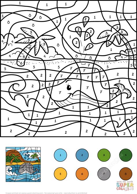 Simple, difficult, and without numbers. Whale Color by Number | Free Printable Coloring Pages