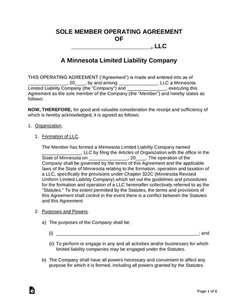 List llc members, how profits are split, how llc is taxed. Minnesota Single-Member LLC Operating Agreement Form | eForms