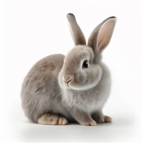Front View Of White Cute Rabbit Standing On White Background Lovely