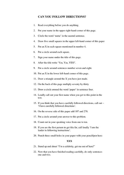 How To Follow Directions Worksheet Following Directions