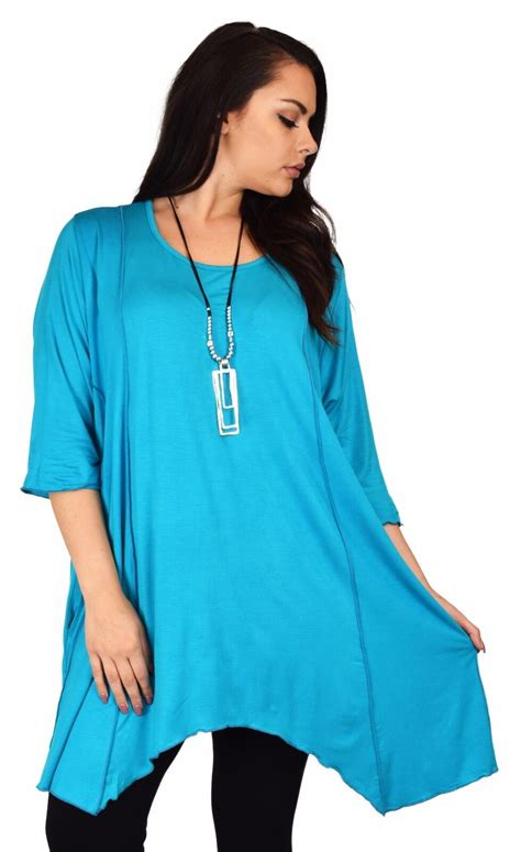 New Women Plus Size Asymmetrical Fishtail Tunic Top With Side Pockets