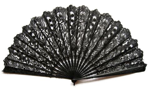 Rare Large Victorian Spanish Black Lace Fan Date Ca 1885 1895