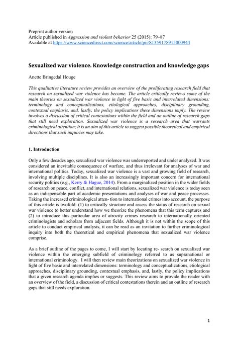 Pdf Sexualized War Violence Knowledge Construction And Knowledge Gaps