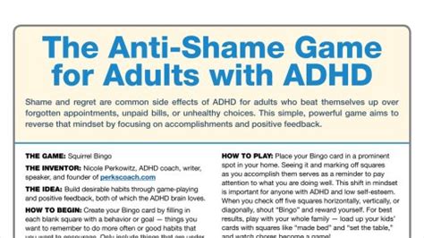 Previously, the manual used by health professionals when. The Anti-Shame Game for Adults with ADHD: Positivity and ...