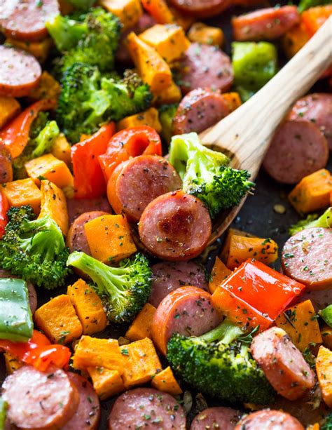 Healthy 20 Minute Sheet Pan Sausage And Veggies Gimme Delicious
