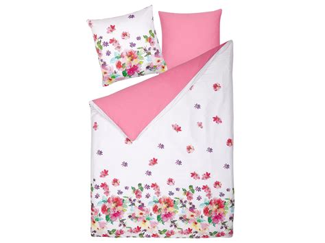 Cotton Duvet Cover Set Floral Pattern 155 X 220 Cm White And Pink