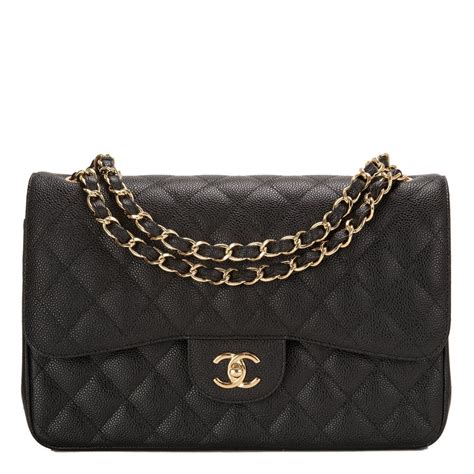 Chanel Black Jumbo Classic Double Flap Bag Of Caviar Leather With