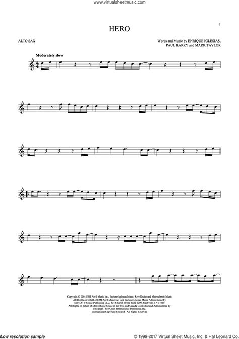 Hero Sheet Music For Alto Saxophone Solo Pdf Interactive