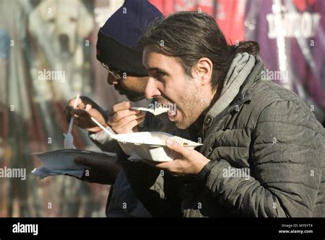 Men Eating Takeaway Stock Photo Alamy