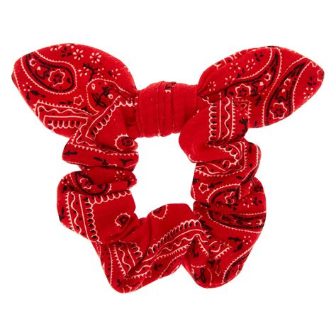 Paisley Print Bandana Bow Hair Scrunchie Red Claires Us