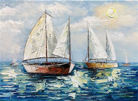 Sailboats Painting On Canvas Original Art Large Sailboat Party Etsy