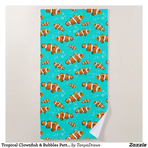 Tropical Clownfish And Bubbles Pattern Beach Towel Zazzle Custom