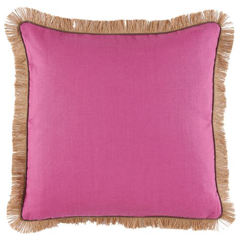 D430 Fuschia Pink Linen Pillow With Jute Fringe From Lacefield